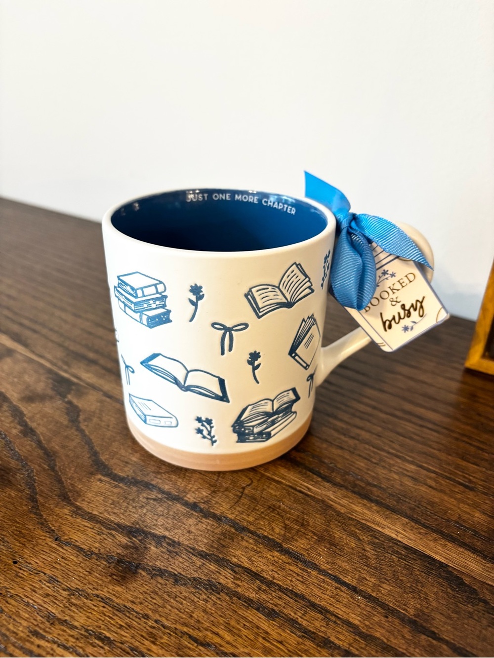 Bookish and Bows Coffee Mug “Just One More Chapter” Blue Interior Book Lovers